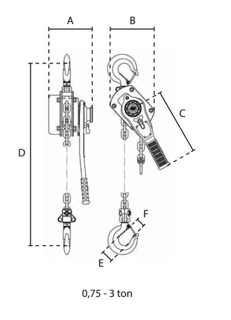 delta lever hoist dimensions
